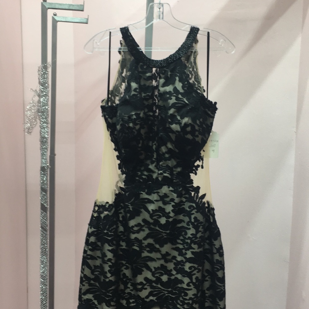 NUDE AND BLACK FIT AND FLARE DRESS